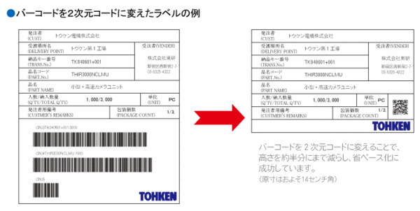 バーコードを2次元コードに変えたラベルの例