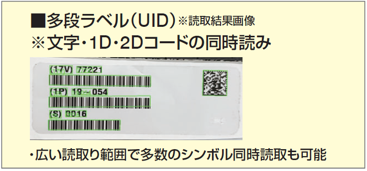 多段ラベル（UID）※文字・1D・2Dコードの同時読み（読み取り結果画像）
