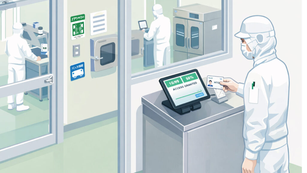 ICカードをかざして個人認証を行い入退を記録